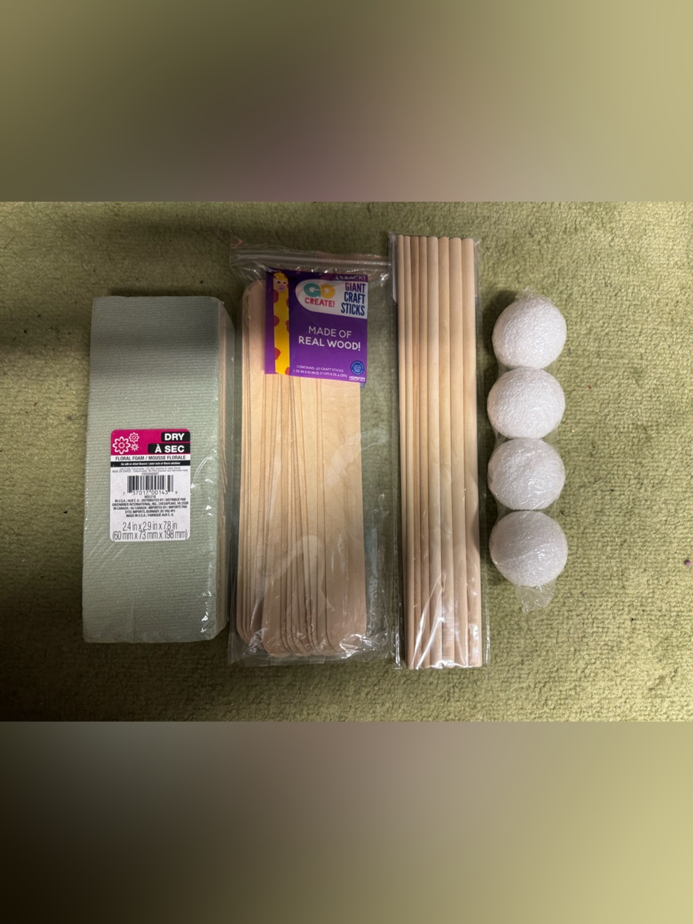 Crafting Lot Wooden Craft Sticks and Foam Balls Set in Natural